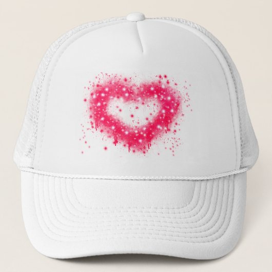 Bedrukt spuitverf roze glinsterend hart ontwerp trucker pet (Voorkant)