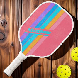 Bedrukte 80s Neon Zonsopgang Gestreepte met Naam Pickleball Paddle