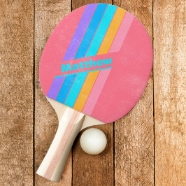 Bedrukte 80s Neon Zonsopgang Gestreepte met Naam Tafeltennisbatje