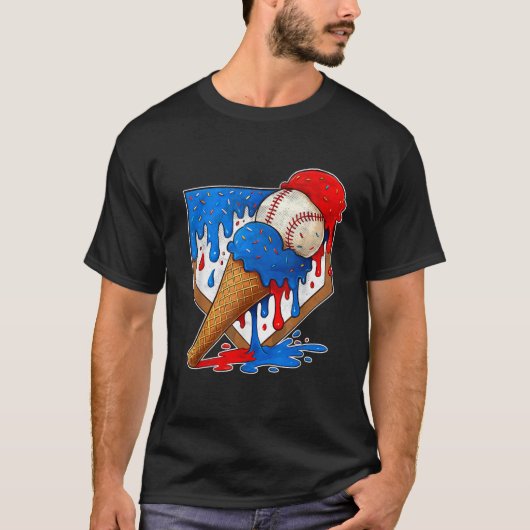 Bedrukte Baseball Boys Ijs Drip Honkbal T-Shirt (Voorkant)