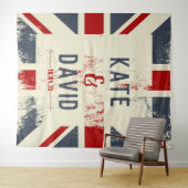 Bedrukte Britse vlag met namen van het stel trouwc Wandkleed (In Situ (horizontaal))