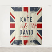 Bedrukte Britse vlag met namen van het stel trouwc Wandkleed (Voorkant)