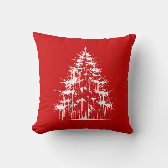 Bedrukte Druppelende Gotische Chic Rode Kerstboom Kussen (Voorkant)