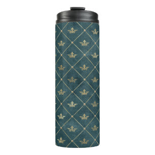 Bedrukte Grunge Gouden Kroon Lattice Patroon Thermosbeker