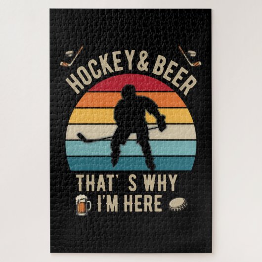 Bedrukte Hockey en Bier Pun Hockey Legpuzzel (Verticaal)