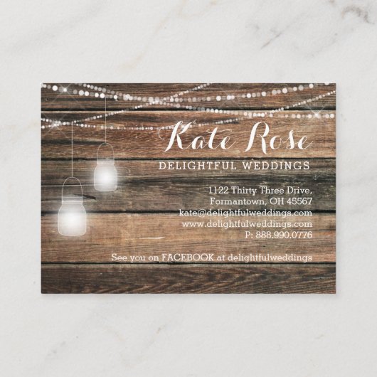 Bedrukte hout Mason Jars Weddenschap Visitekaartje (Achterkant)