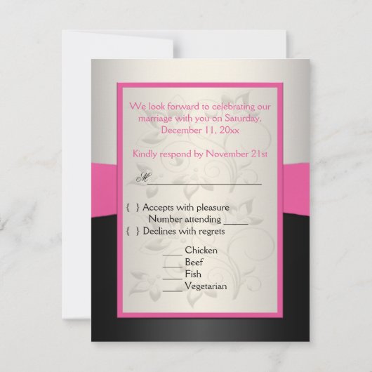 BEDRUKTE LINT roze, zwart, zilveren RSVP-kaart RSVP Kaartje (Achterkant)