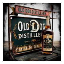 Bedrukte reclame voor OLD DOG RUM wanddecoratie