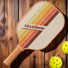 Bedrukte Retro Gestreepte Donker met Naam Pickleball Paddle