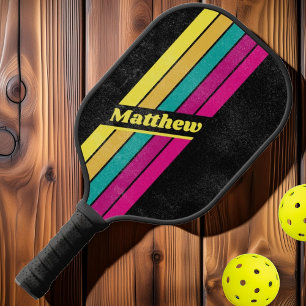 Bedrukte Retro Gestreepte Donkere Jaren 80 met Naa Pickleball Paddle