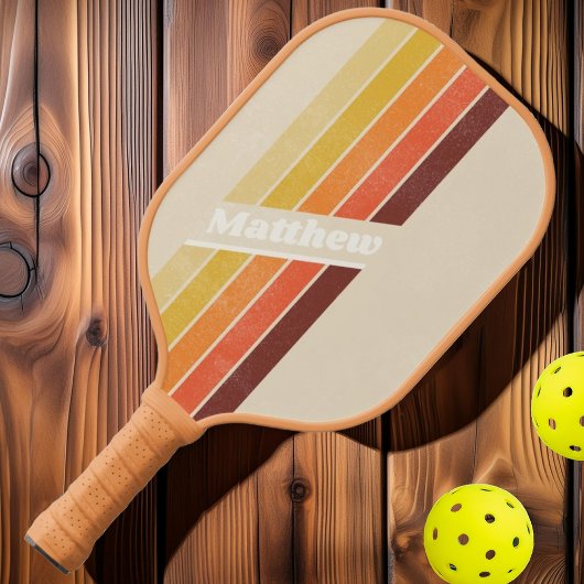 Bedrukte Retro Gestreepte met Naam Pickleball Paddle