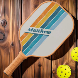 Bedrukte Retro Regenboog Donker met Naam Pickleball Paddle