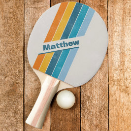 Bedrukte Retro Regenboog Donker met Naam Tafeltennisbatje