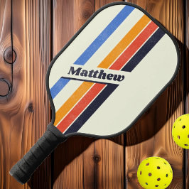 Bedrukte Retro vijf Gestreepte Donkere met Naam Pickleball Paddle