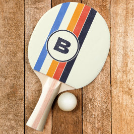 Bedrukte Retro Vijf Strepen Donker met Initiaal Tafeltennisbatje