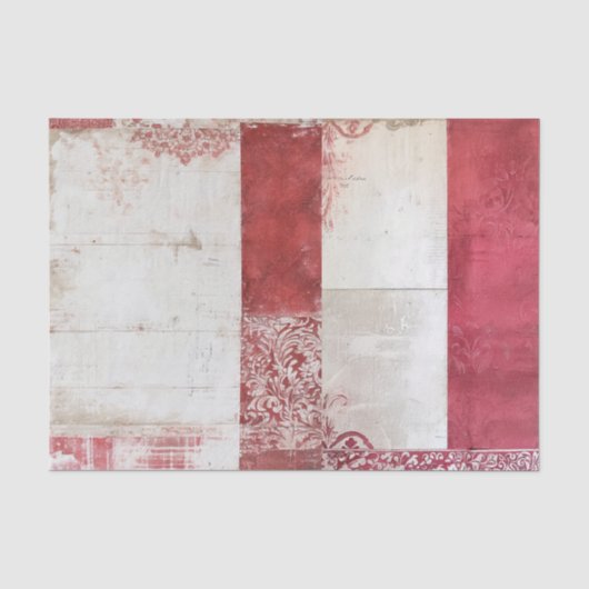 Bedrukte Rood-Witte Damast Collage Tissuepapier (Voorkant)