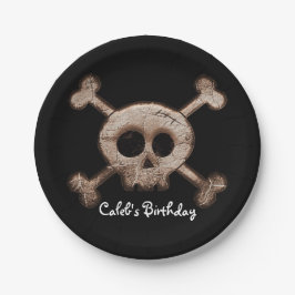 Bedrukte schedel- en botten verjaardagsfeestborden papieren bordje
