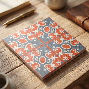 Bedrukte Terracotta Blauw Nepcement Marokkaans Tegeltje