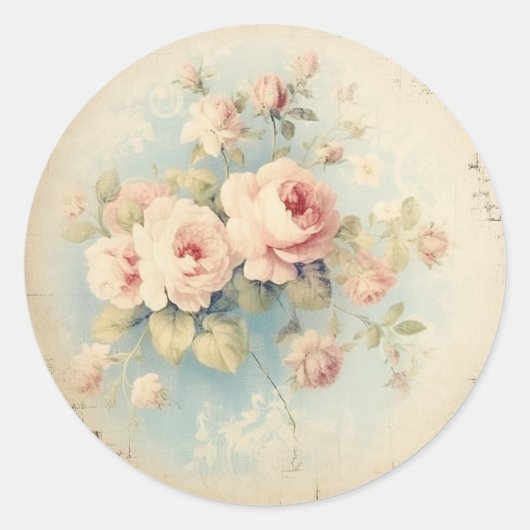 Bedrukte verfijning, Roze shabby chic Ronde Sticker (Voorkant)