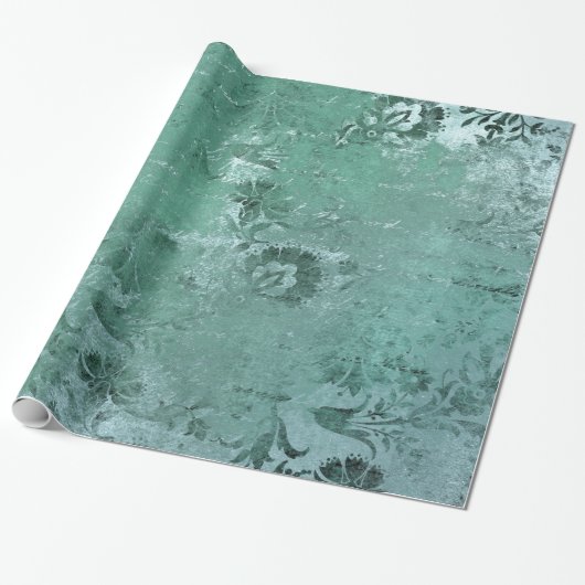 Bedrukte vintage bloemendamask cadeaupapier (Uitgerold)