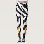 BEDRUKTE ZWARTE WITTE ZEBRA SKIN MET ZONNEBLOEMEN LEGGINGS (Voorkant)