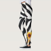 BEDRUKTE ZWARTE WITTE ZEBRA SKIN MET ZONNEBLOEMEN LEGGINGS (Links)