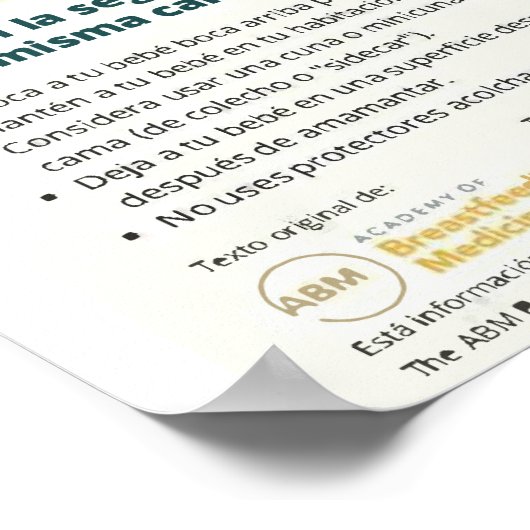 Bedsharing en borstvoeding Poster (Spaans) (Hoek)