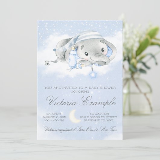 Bedtijd Baby Boy Elephant Baby shower Kaart (Staand voorkant)