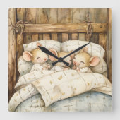 Bedtijd Muizen Muurklok Vierkante Klok (Voorkant)