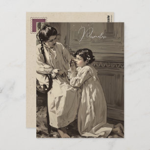 bedtijd Victoriaans meisjes Gebedsfoto Briefkaart