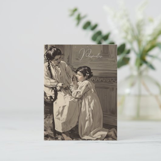  bedtijd Victoriaans meisjes Gebedsfoto Briefkaart (Staand voorkant)
