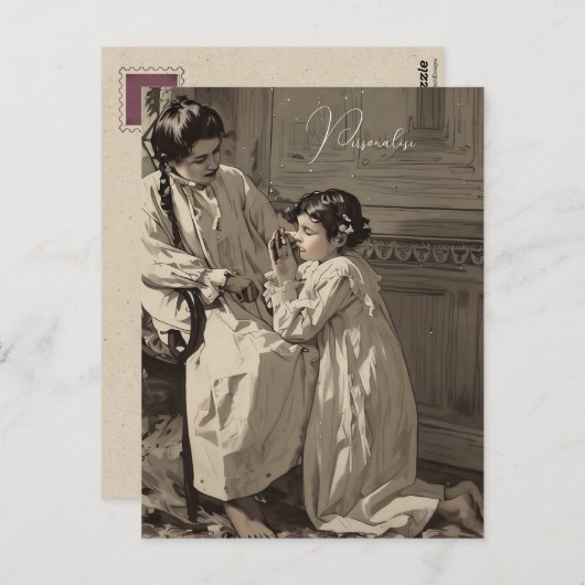  bedtijd Victoriaans meisjes Gebedsfoto Briefkaart (Voorkant / Achterkant)