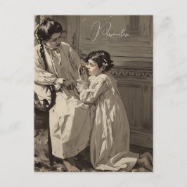  bedtijd Victoriaans meisjes Gebedsfoto Briefkaart