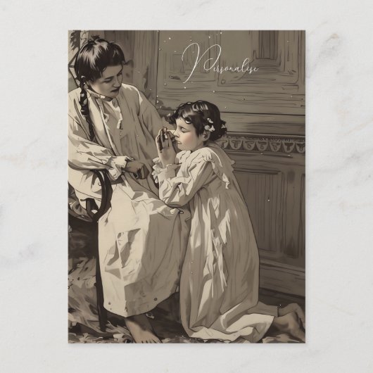  bedtijd Victoriaans meisjes Gebedsfoto Briefkaart (Voorkant)
