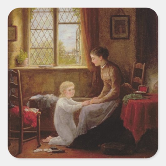 Bedtime, 1890 (olie op het paneel) vierkante sticker (Voorkant)