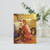 Bedtime Prayers, meisje met puppy,  religie Briefkaart (Staand voorkant)