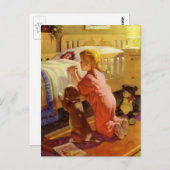 Bedtime Prayers, meisje met puppy,  religie Briefkaart (Voorkant / Achterkant)