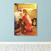 Bedtime Prayers, meisje met puppy, religie Canvas Afdruk (Insitu (Houten vloer))