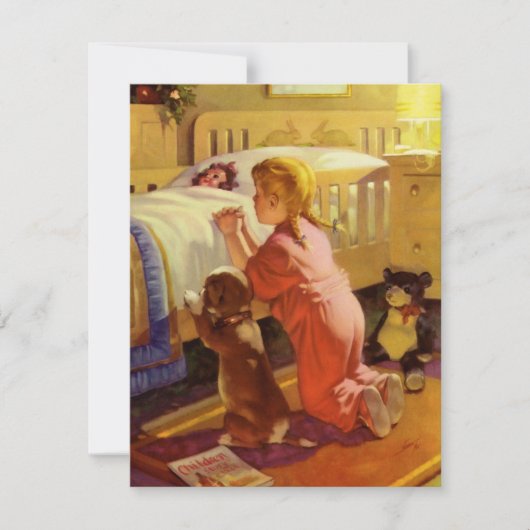 Bedtime Prayers, meisje met puppy,  religie Kaart (Voorkant)
