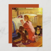 Bedtime Prayers, meisje met puppy,  religie Kaart (Voorkant / Achterkant)