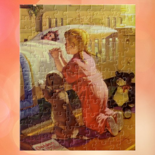 Bedtime Prayers, meisje met puppy, religie Legpuzzel