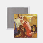 Bedtime Prayers, meisje met puppy, religie Magneet (Voorkant / Achterkant)