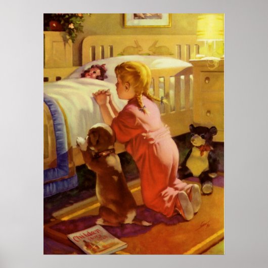 Bedtime Prayers, meisje met puppy,  religie Poster (Voorkant)
