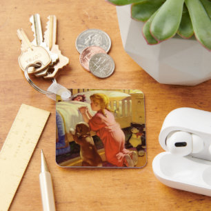 Bedtime Prayers, meisje met puppy,  religie Sleutelhanger