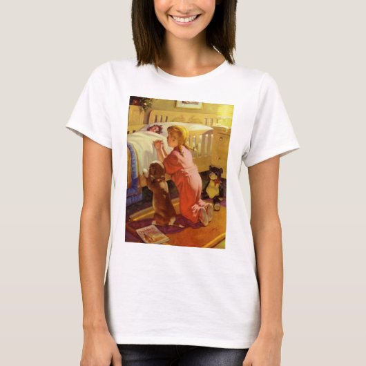 Bedtime Prayers, meisje met puppy,  religie T-shirt (Voorkant)