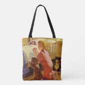 Bedtime Prayers, meisje met puppy,  religie Tote Bag (Achterkant)