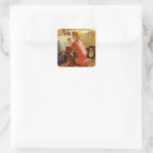 Bedtime Prayers, meisje met puppy,  religie Vierkante Sticker (Tas)