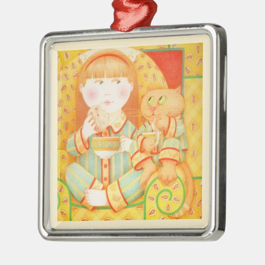 BEDTIME SNACK Premium Vierkant Ornament / Crème (Links)