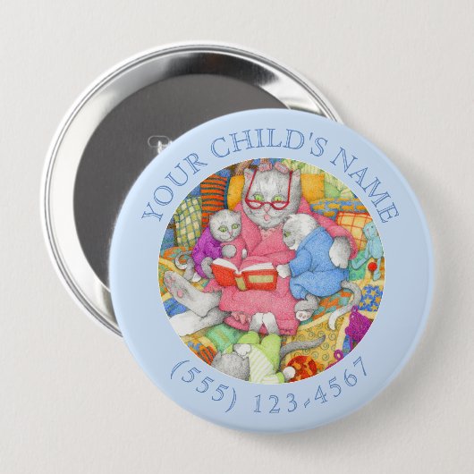 BEDTIME STORY Child ID Button - Blauw (Voorkant /achterkant)
