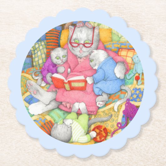 BEDTIME STORY Geschulpte ronde Onderzetters - Blau (Voorkant)